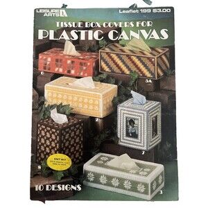 1981 Leisure Arts Tissue Box Covers For Plastic Canvas 199 Pattern Book 16401
